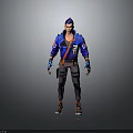 Modern Stylish Man With Blue Hair Blue Jacket Detailed Design Dark Pants And Sneakers