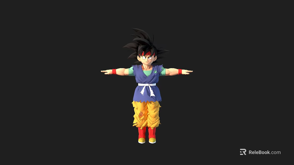 Game Movie Character With Black Hair Blue Top Yellow Pants And Red Shoes 3d model 