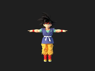 Game Movie Character With Black Hair Blue Top Yellow Pants And Red Shoes 3d model