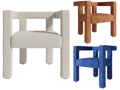 Modern Leisure Chairs With Beige Brown Blue Fabric Upholstery And Minimalist Design 3d model
