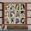 Vintage Portrait Photo Wall With Black White Photos Arranged On Red Doors