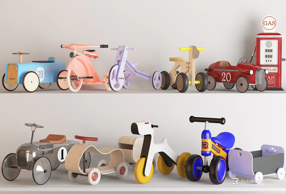 Colorful Electric Toys Toy Cars Tricycles Motorcycles With Retro Modern Designs On 3d model 