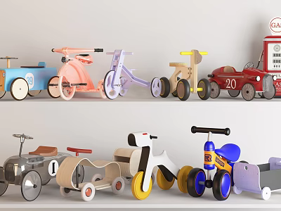 Colorful Electric Toys Toy Cars Tricycles Motorcycles With Retro Modern Designs On 3d model
