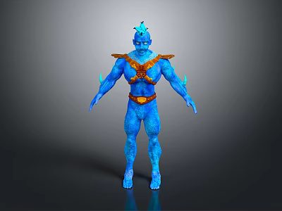 Blue Scaled Humanoid Character With Orange Armor And Horned Head Fantasy Figure 3d model