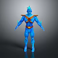 Blue Scaled Humanoid Character With Orange Armor And Horned Head Fantasy Figure