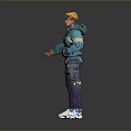A Casual Man With Blonde Hair Wearing Teal Hoodie Dark Pants And White Sneakers