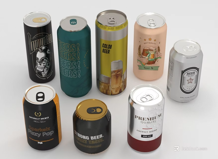 Assorted Beer Cans Featuring Different Types And Flavor Varieties 3d model 