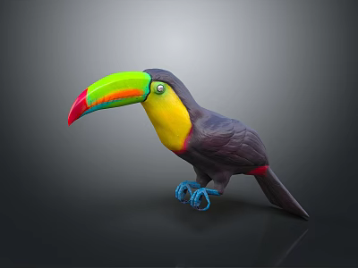 Colorful Toucan Bird With Vibrant Green Yellow Red Beak Black Body And Blue Claws 3d model