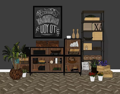 Industrial LOFT Decorative Cabinet Bookshelf 3d model