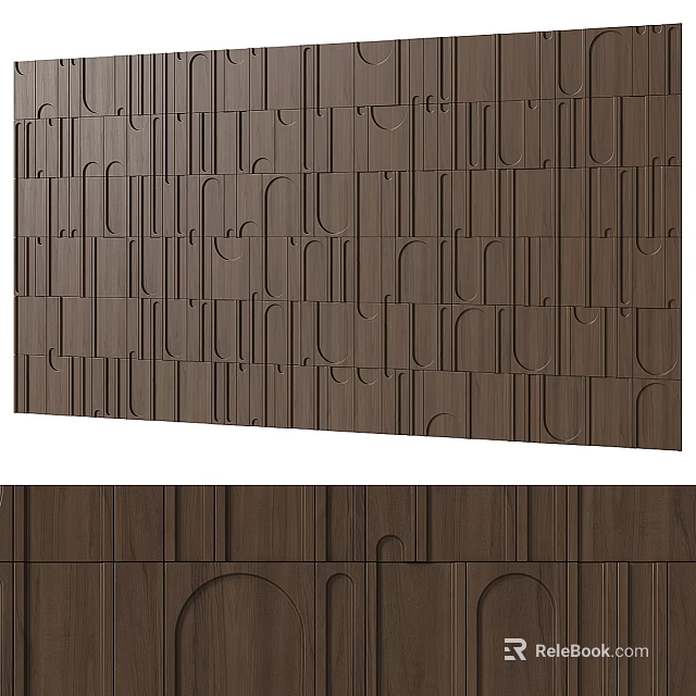 Modern Decorative Wooden Background Wall With Geometric Panel Patterns And Textured Design 3d model 