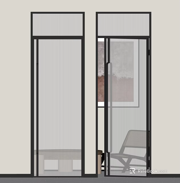 Modern Swing Door Design With Black Frame And Textured Glass For Interior 3d model
