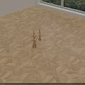 Herringbone Pattern Light Wood Flooring in Bright Room With Large Windows And Green View