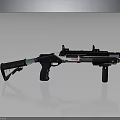 Futuristic Tactical Weapon With Black White Blue Sleek Design And Scope