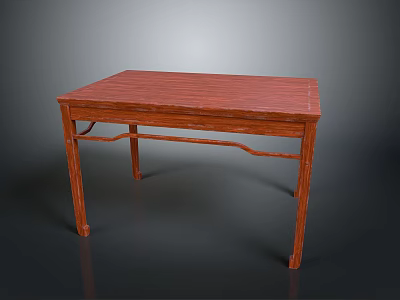 Solid Red Wood Rectangular Dining Table With Smooth Surface And Sturdy Legs 3d model