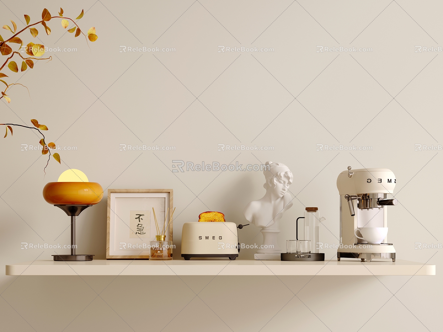 Cream Wind Decoration Decoration Coffee Machine Bread Machine Table Lamp Glass Cup Combination 3d model