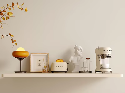 Cream Wind Decoration Coffee Machine Bread Machine Table Lamp Glass Cup Combination 3d model