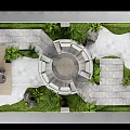 Karesansui Dry Landscape Garden With Circular Seating Stone Paths Moss And Green Plants