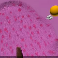 Playful Cartoon Scene With Pink Fluffy Mountains Yellow Sun And White Clouds