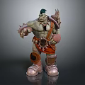 Orc Warrior Character With Green Skin Horns Spiked Armor Orange Belt And Metal Boots
