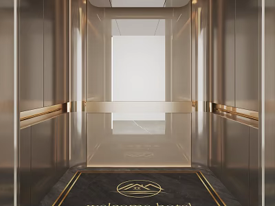 Luxurious Hotel Elevator Lobby With Gold Accents And Polished Marble Floor 3d model