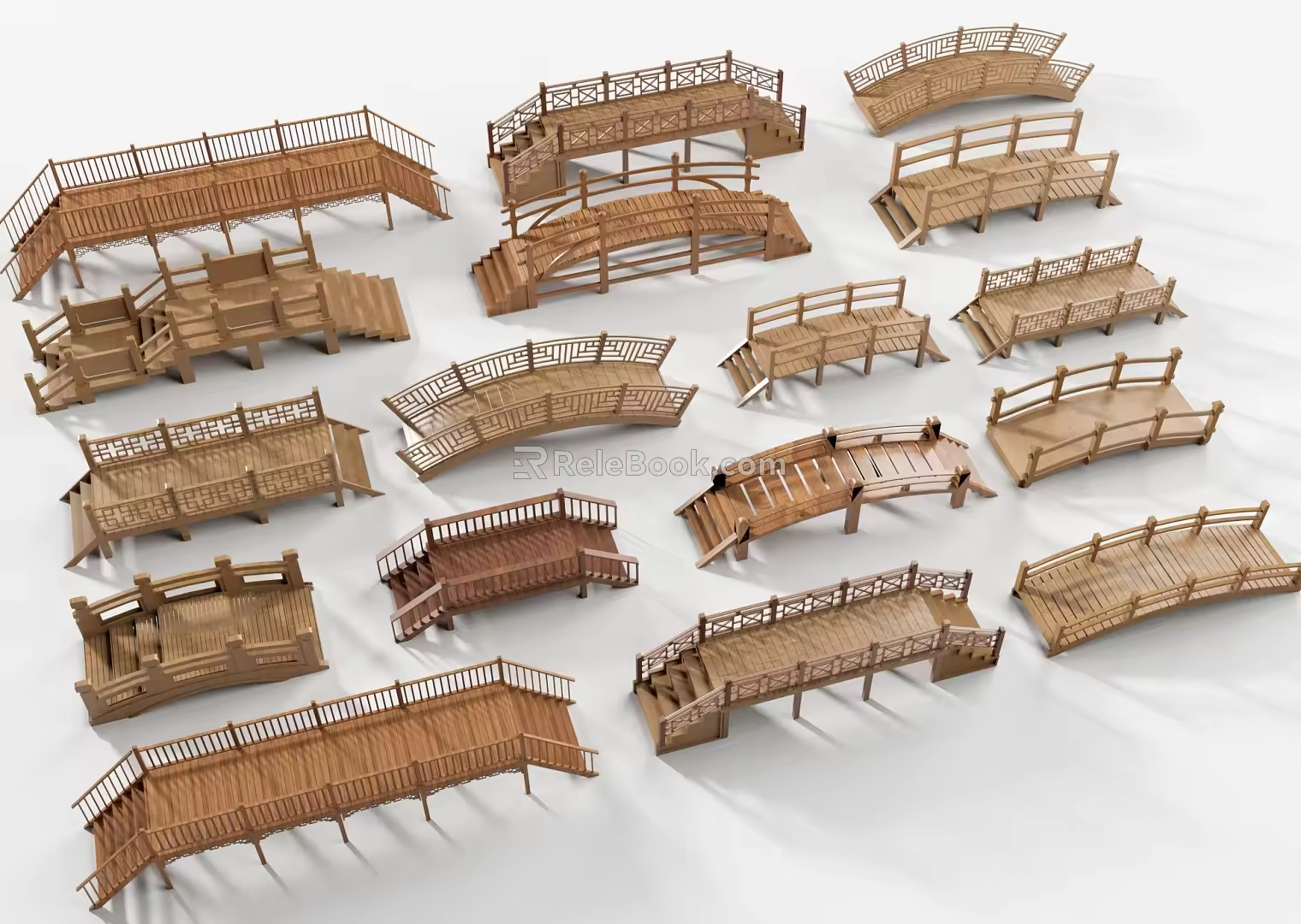 Landscape Bridge Wooden Bridge Trestle Bridge 3d model