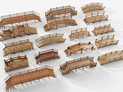 Wooden Landscape Bridges With Various Designs For Garden And Park Decoration 3d model