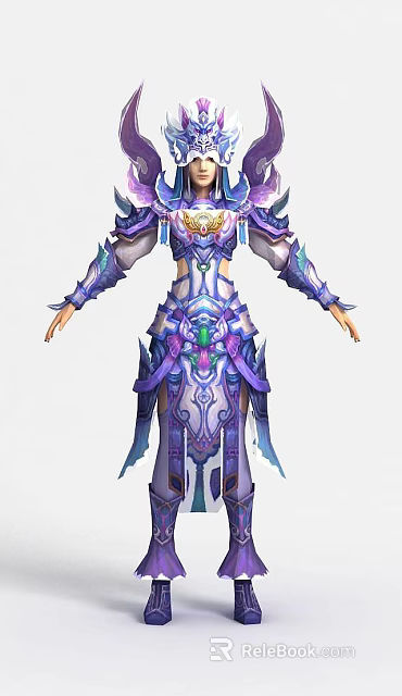 Tech Exhibition Hall Displaying Intricate Purple Armor Adorned With Blue Green Gems 3d model 