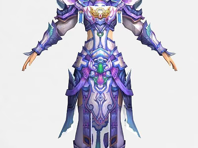 Tech Exhibition Hall Displaying Intricate Purple Armor Adorned With Blue Green Gems 3d model