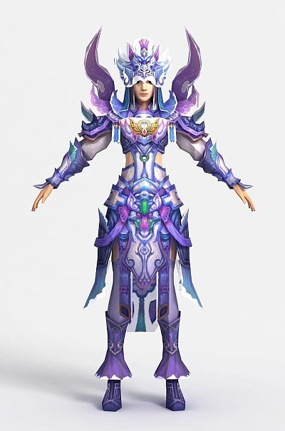 Tech Exhibition Hall Displaying Intricate Purple Armor Adorned With Blue Green Gems 3d model