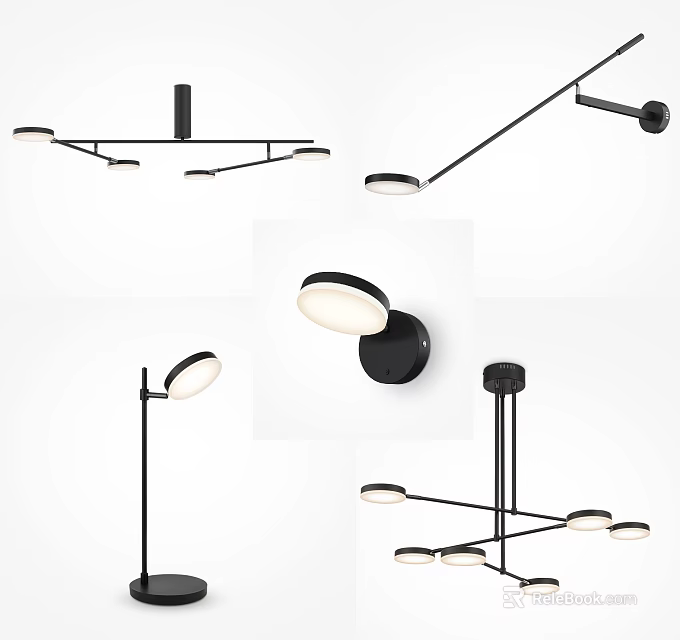 Modern Minimalist Lighting Combinations With Black Pendant Wall And Floor Lamps 3d model 
