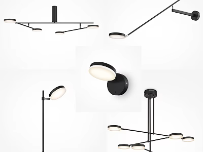 Modern Minimalist Lighting Combinations With Black Pendant Wall And Floor Lamps 3d model