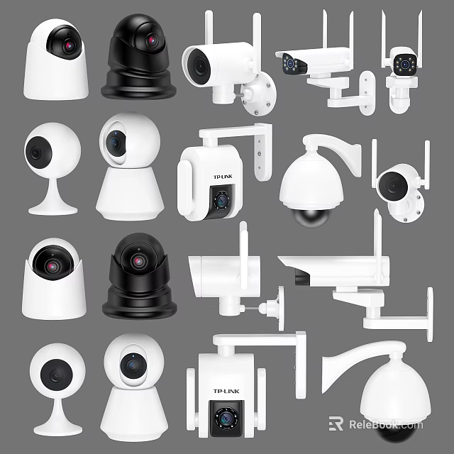 Projection Surveillance Camera Collection Featuring Dome Bullet And Hemispherical White Black Designs 3d model 