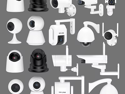 Projection Surveillance Camera Collection Featuring Dome Bullet And Hemispherical White Black Designs 3d model