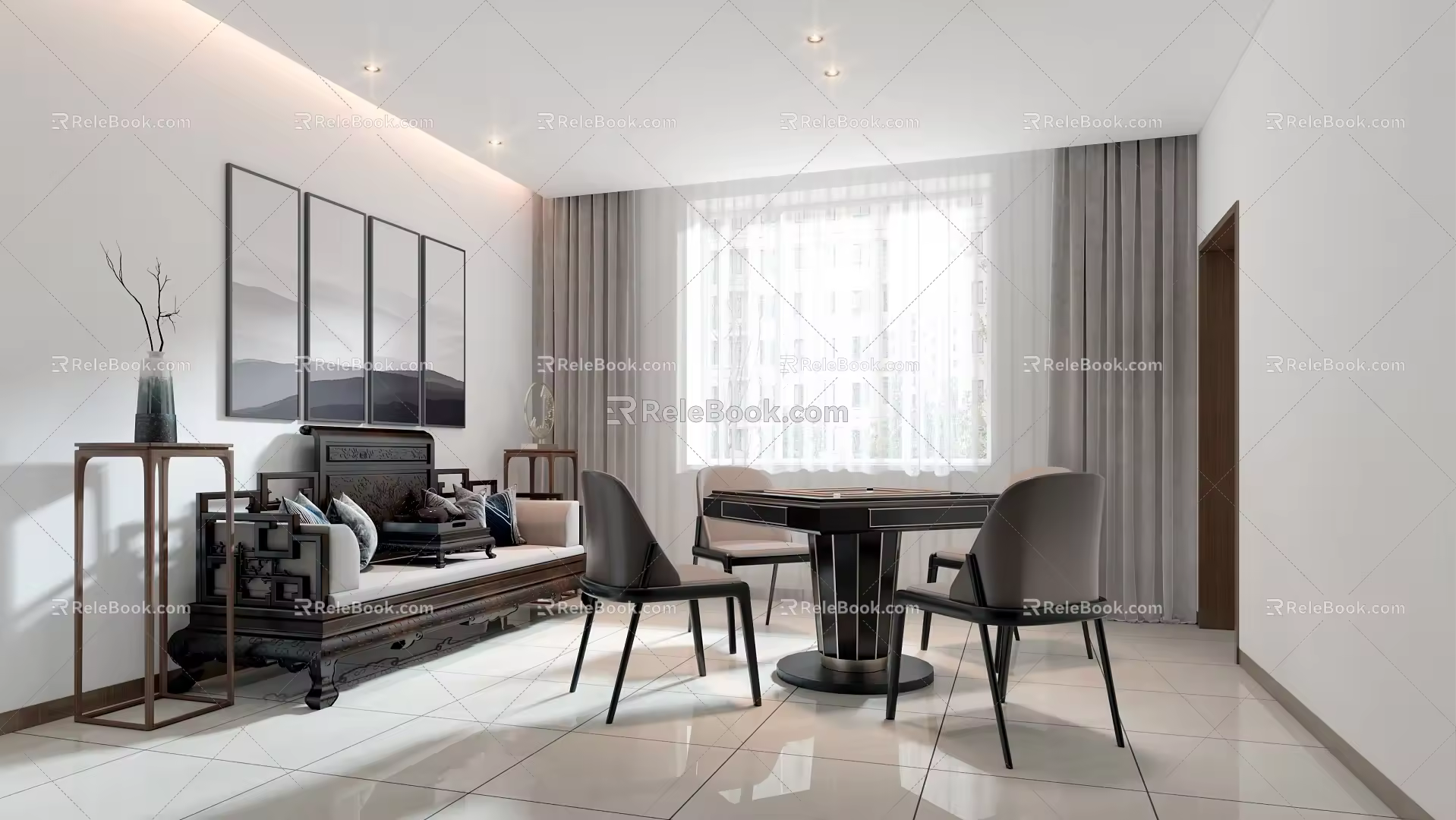 New Chinese Chess and Card Room Chess and Mahjong Room 3d model