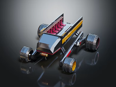 Futuristic Concept Car with Large Tires Red Seats and Open Structure Design 3d model
