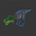 Realistic 3D Dinosaur Character With Colorful Skin And Open Mouth Standing On Gray Background