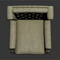 Single Sofa with Beige Fabric Tufted Backrest Curved Armrests and Dark Wooden Legs