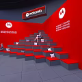 Motorola Exhibition Hall With Red Walls Stepped Seating And Brand Logo
