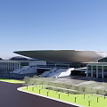 Modern Large Sports Arena With Curved Roof Grand Steps And Track Field
