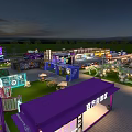 Illuminated Night Commercial Street With Outdoor Market Colorful Stalls And Dining Areas