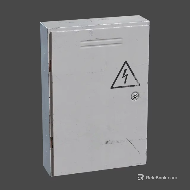 Industrial Metal Electrical Control Box with Lightning Warning Symbol and Grounding Safety Mark 3d model 