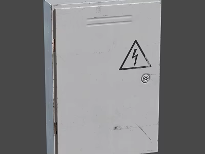 Industrial Metal Electrical Control Box with Lightning Warning Symbol and Grounding Safety Mark 3d model