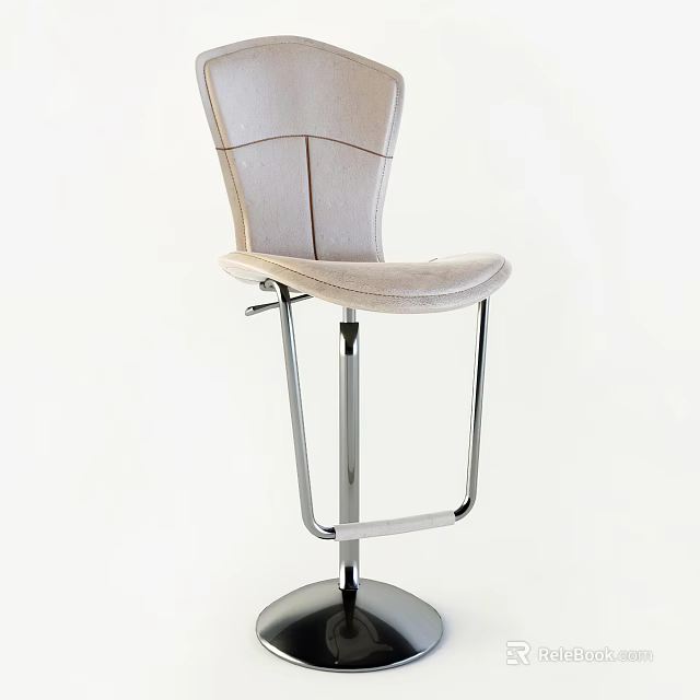 Modern Beige Padded Bar Stool With Metal Frame And Swivel Base Design 3d model 