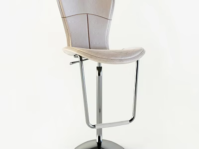Modern Beige Padded Bar Stool With Metal Frame And Swivel Base Design 3d model