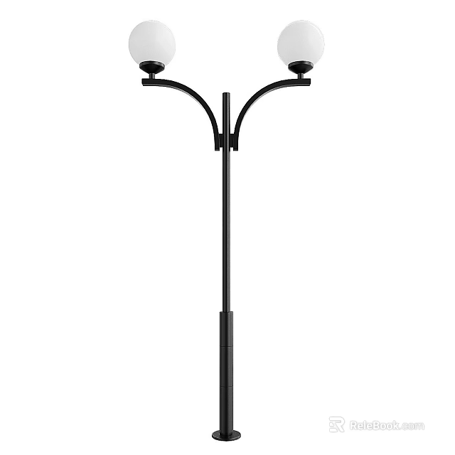 Modern Outdoor Light With Black Pole Two Curved Arms And White Shades 3d model 