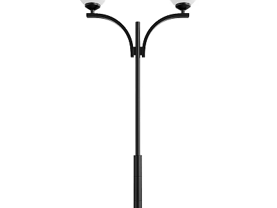 Modern Outdoor Light With Black Pole Two Curved Arms And White Shades 3d model