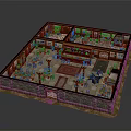 Traditional Indoor Hall With Wooden Furniture Rugs Tables And Decorative Paintings