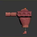 Red Mechanical Structure With Elongated Parts And Central Apple Shape