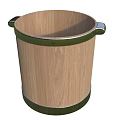 Wooden Decorative Ornament Set Featuring Green Metal Rings and Side Handles
