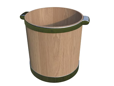 Wooden Decorative Ornament Set Featuring Green Metal Rings and Side Handles 3d model